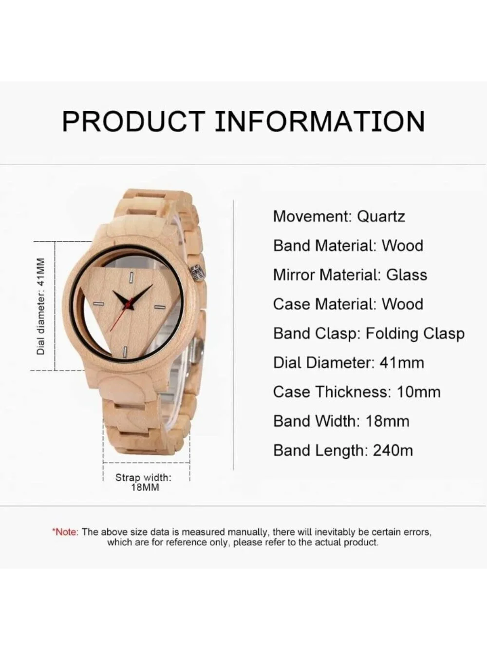 Men's Beige Classic Handmade Triangle Bamboo Analog Date Quartz Wooden Watch